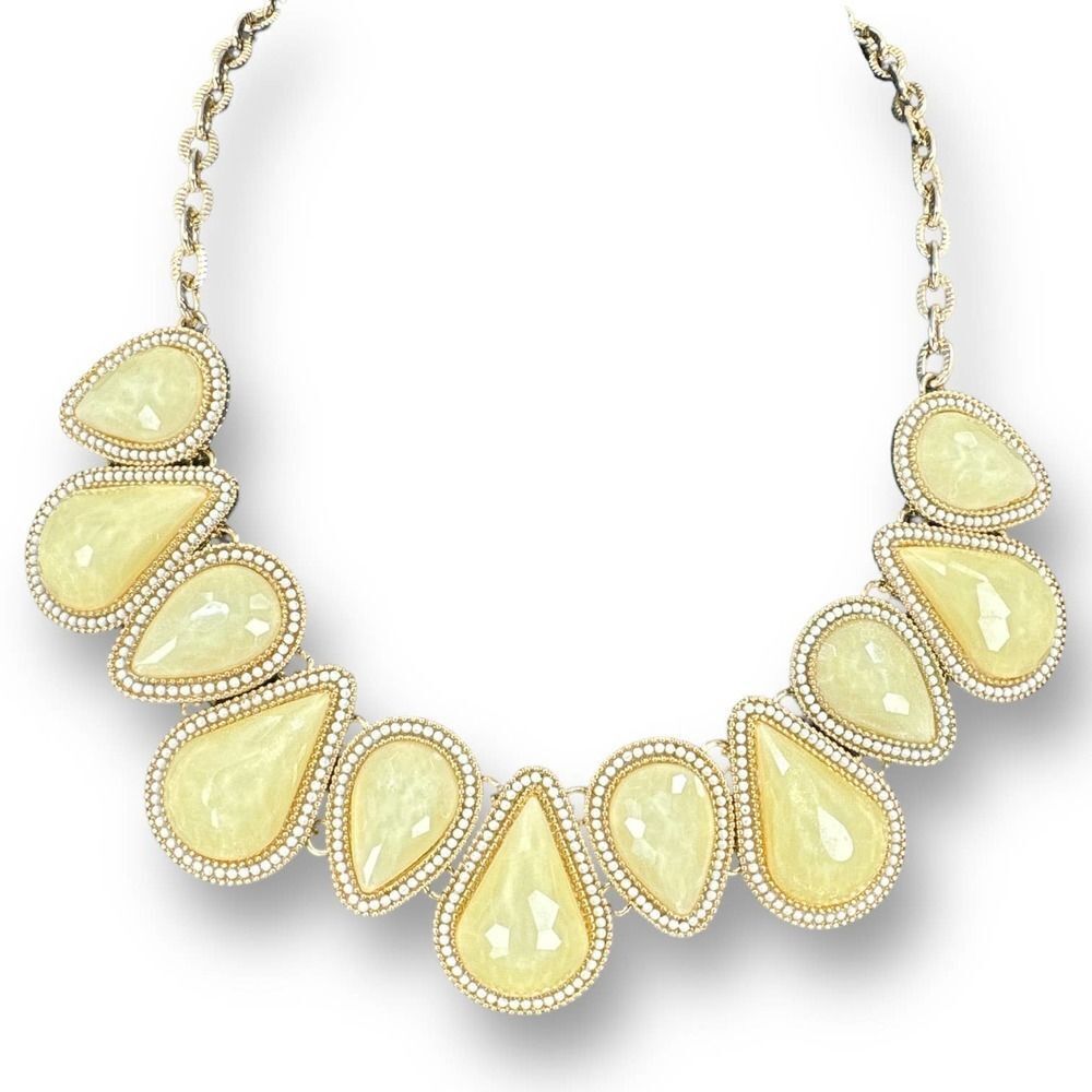 Yellow Bib Style Necklace Gold Tone Lobster Claw Clasp 16-18.5